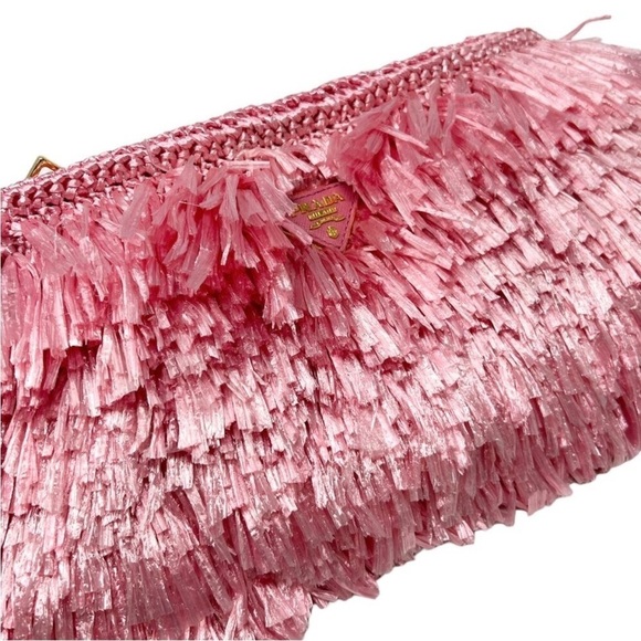 PRADA Vintage Logo Clutch Bag Pink Gold Raffia
Polyethylene Zip Rank AB - Picture 7 of 12